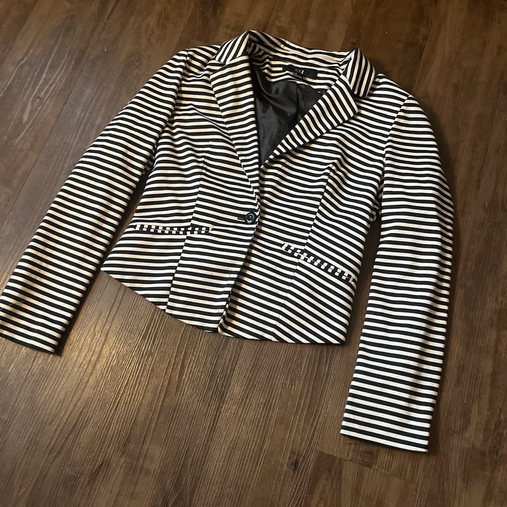 Black and white striped blazer.